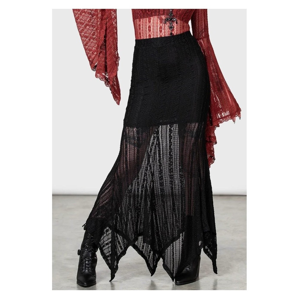 Killstar Juliettes Maxi Skirt Black Lace Handkerchief Hem Gothic XS